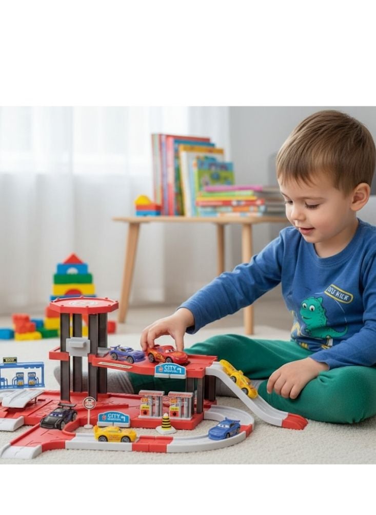 Premium Cars-Style Character Parking Lot Playset with Lightning McQueen-Inspired Racing Cars and City Track - Image 2